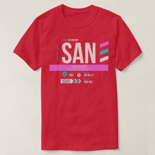San Diego SAN Airport Code Bagage Label 1 T-shirt (Design voorkant)