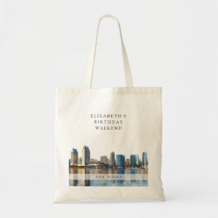San Diego Silhouette Watercolor Verjaardags Weeken Tote Bag