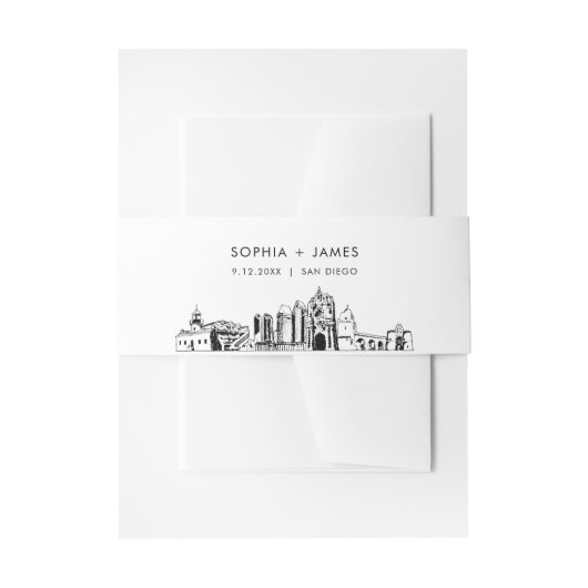 San Diego Skyline Belly Band, 2"x11.5" Uitnodigingen Wikkel (Voorkant Voorbeeld)
