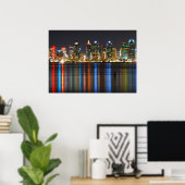San Diego Skyline bij nacht Poster (Thuiskantoor)
