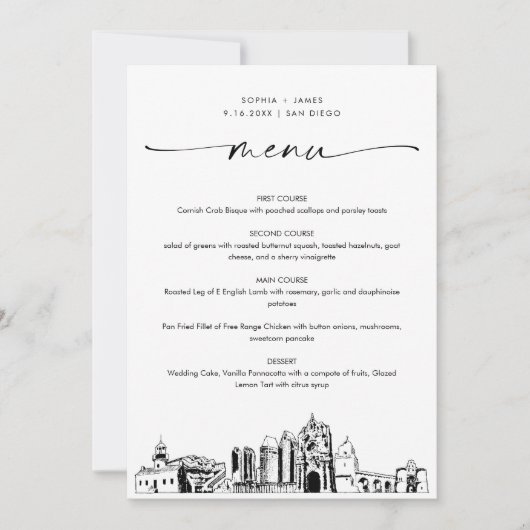 San Diego Skyline bruiloft diner menu Kaart 5x7 (Voorkant)