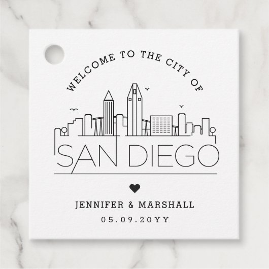 San Diego Skyline | Bruiloft Welkom Favor Bedankjes Labels (Voorkant)