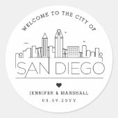San Diego Skyline | Bruiloft Welkom Favor Ronde Sticker (Voorkant)