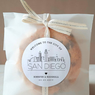 San Diego Skyline Bruiloft Welkom Favor Ronde Sticker