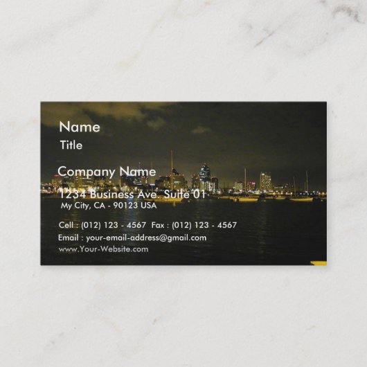 San Diego Skyline Buildings Water Sailbots Nightt Visitekaartje (Voorkant)