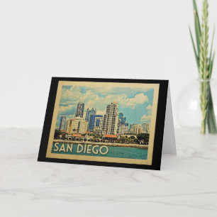 San Diego Skyline California Vintage Travel Kaart