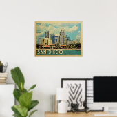 San Diego Skyline California Vintage Travel Poster (Thuiskantoor)