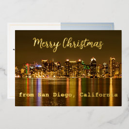 San Diego Skyline Custom Gold Foil Kerstmis Folie Feestdagenkaart