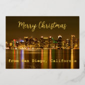 San Diego Skyline Custom Gold Foil Kerstmis Folie Feestdagenkaart (Voorkant)
