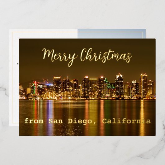 San Diego Skyline Custom Gold Foil Kerstmis Folie Feestdagenkaart (Voorkant / Achterkant)