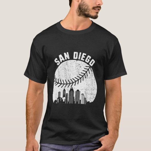 San Diego Skyline Honkbal Fan San Diego Honkbal T-shirt (Voorkant)