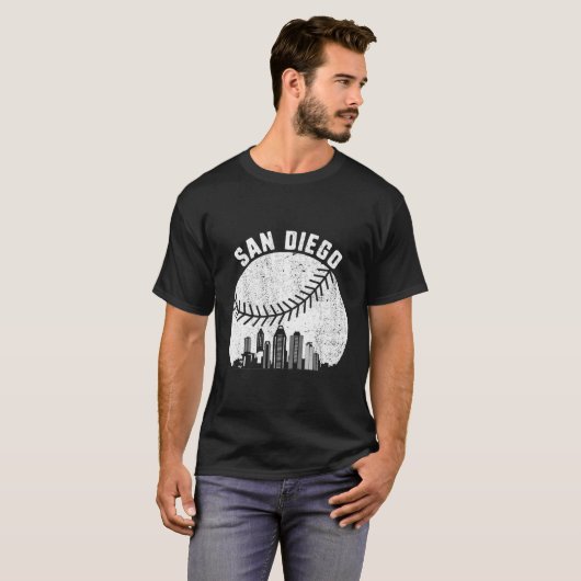 San Diego Skyline Honkbal Fan San Diego Honkbal T-shirt (Voorkant volledig)