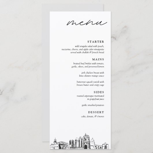 San Diego Skyline Modern huwelijksdiner Menu (Voorkant / Achterkant)