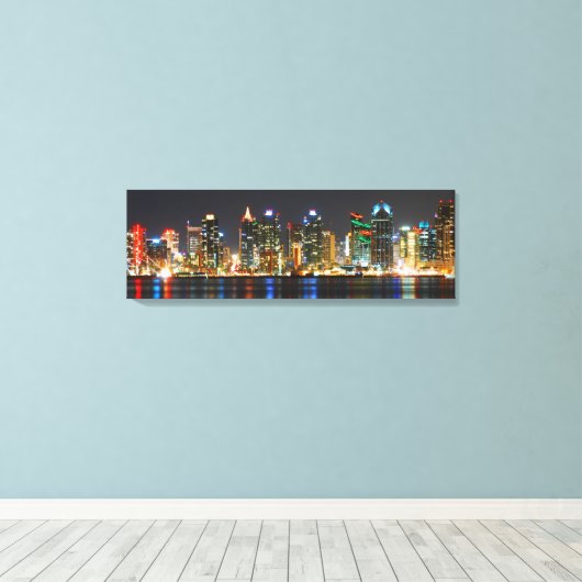 San Diego Skyline @ Nacht - Californië Canvas Afdruk (Insitu (Houten vloer))