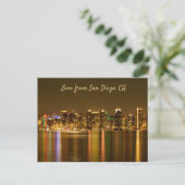San Diego Skyline Night Travel Photo Souvenir Briefkaart (Staand voorkant)