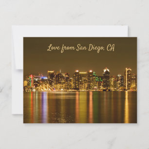 San Diego Skyline Night Travel Photo Souvenir Briefkaart