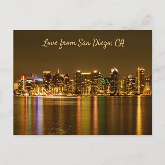 San Diego Skyline Night Travel Photo Souvenir Briefkaart (Voorkant)