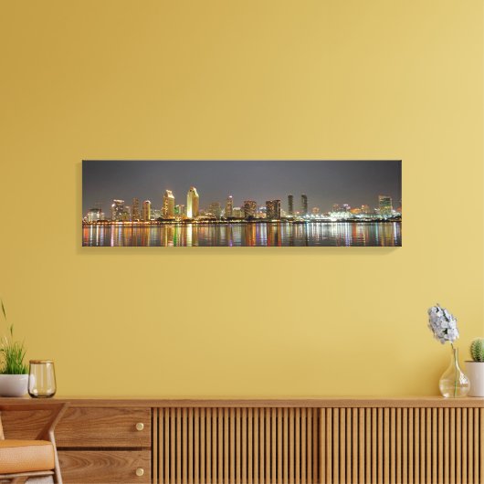 San Diego Skyline op de avond panoramisch canvas (Insitu (Woonkamer))