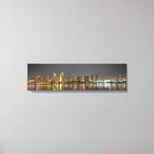 San Diego Skyline op de avond panoramisch canvas Afdruk