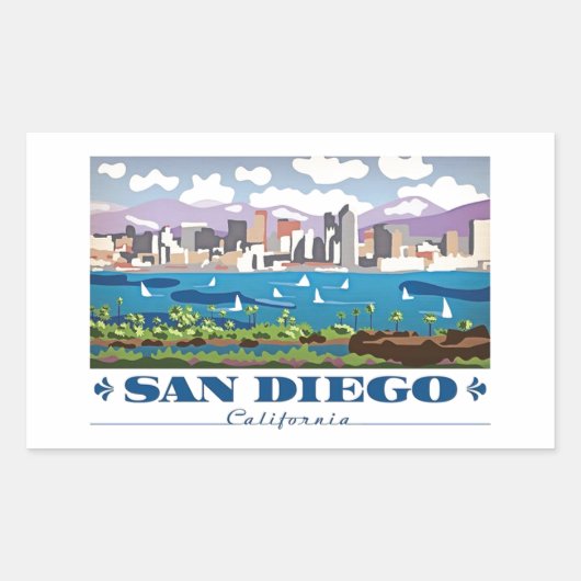 San Diego Skyline Rechthoekige Sticker (Voorkant)