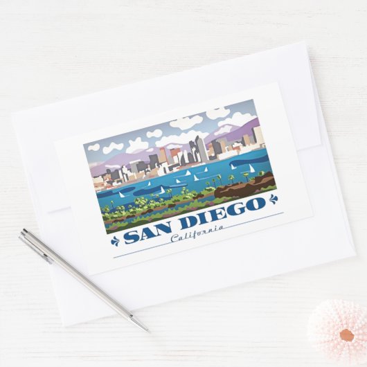San Diego Skyline Rechthoekige Sticker (Envelop)