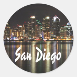 San Diego Skyline 's nachts foto Ronde Sticker