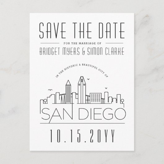 San Diego Skyline Save the Date Borderless Deco Briefkaart (Voorkant)