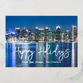 San Diego Skyline Silver Custom Family Foto Folie Feestdagenkaart
