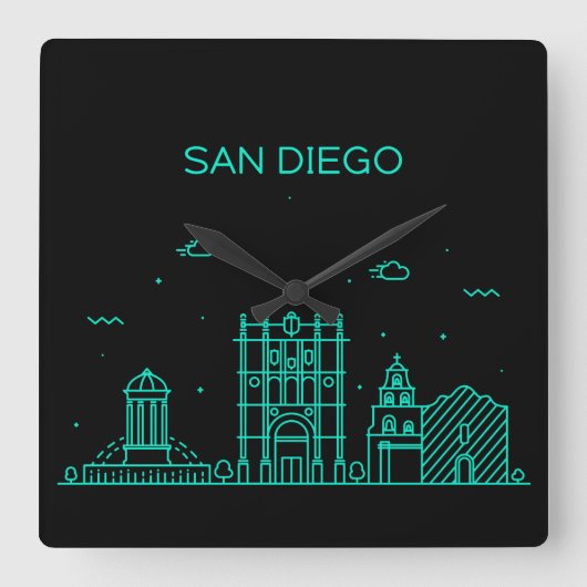 San Diego skyline Vierkante Klok (Voorkant)