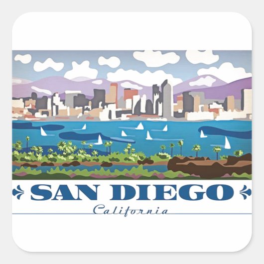 San Diego Skyline Vierkante Sticker (Voorkant)
