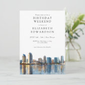 San Diego Skyline Watercolor Birthday Weekend Kaart (Staand voorkant)