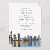 San Diego Skyline Watercolor Birthday Weekend Kaart (Voorkant / Achterkant)