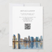 San Diego Skyline Watercolor QR Code Wedding Kaart (Achterkant)