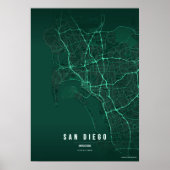 San Diego Smaragd Kaart Print Poster Muurkunst Cad (Voorkant)