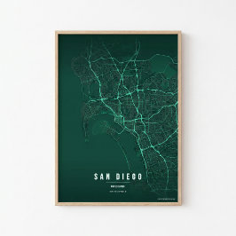 San Diego Smaragd Kaart Print Poster Muurkunst Cad