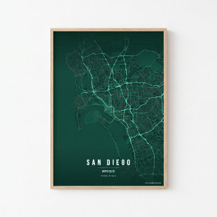 San Diego Smaragd Kaart Print Poster Muurkunst Cad