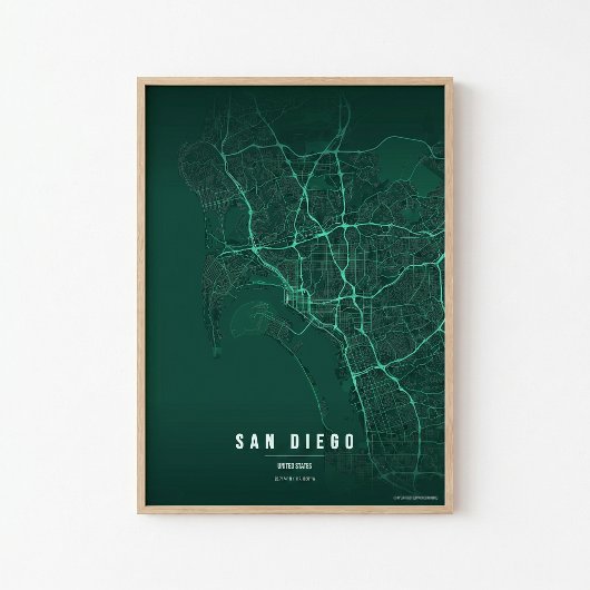 San Diego Smaragd Kaart Print Poster Muurkunst Cad