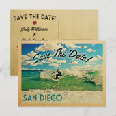 San Diego sparen de Datum Californische Surfing Aankondigingskaart (Voorkant / Achterkant)