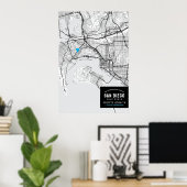San Diego Stadsplattegrond + Markeer uw locatie Poster (Thuiskantoor)
