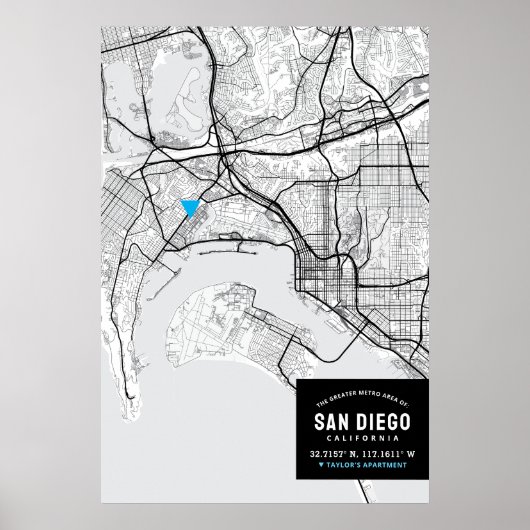 San Diego Stadsplattegrond + Markeer uw locatie Poster (Voorkant)
