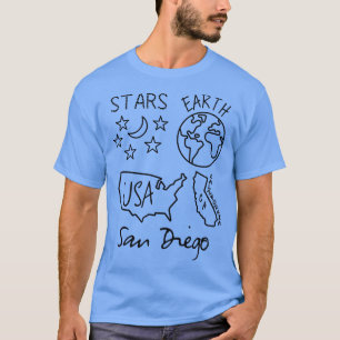 San Diego Stars Earth USA Californië Zwart Tekst e T-shirt