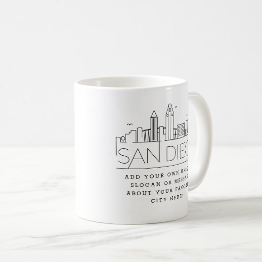 San Diego Stylized Skyline | Aangepaste slogan Koffiemok (Voorkant rechts)
