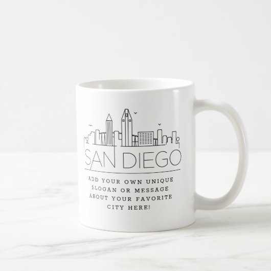 San Diego Stylized Skyline | Aangepaste slogan  Koffiemok (Rechts)