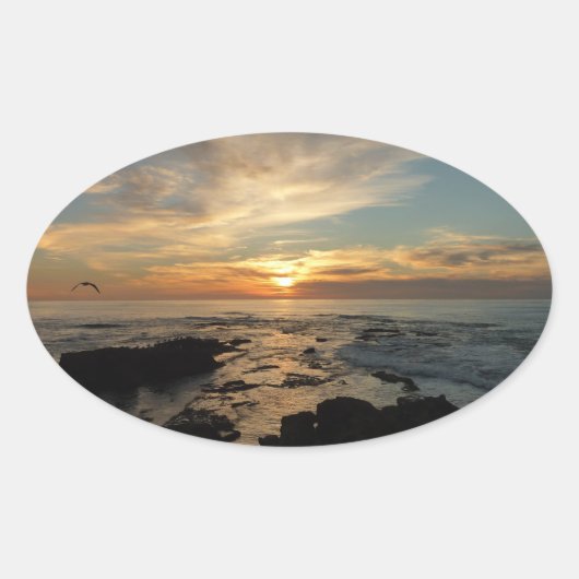 San Diego Sunset I California Seascape Ovale Sticker (Voorkant)