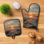 San Diego Sunset II California Seascape Ovenwant & Pannenlap Set (Top down)