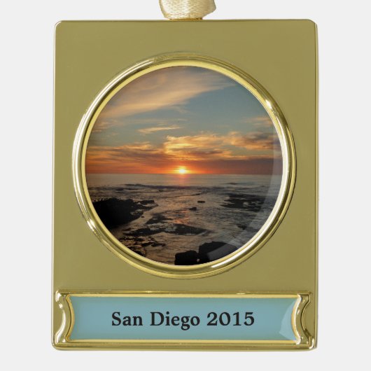 San Diego Sunset II California Seascape Verguld Banner Ornament (Voorkant)