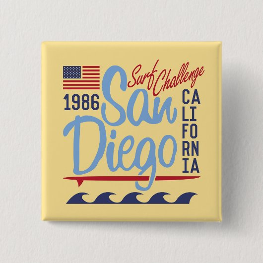 San Diego Surf Challenge 1986 Vierkante Button 5,1 Cm (Voorkant)