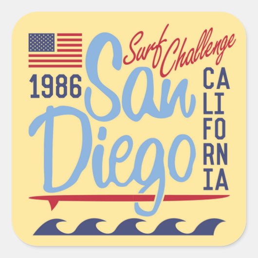 San Diego Surf Challenge 1986 Vierkante Sticker (Voorkant)