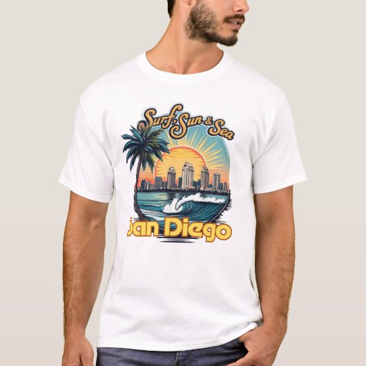 San Diego, "Surven, zon en Zee" T-shirt (Voorkant)