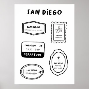 San Diego - Travel Stamp Collectie   minimalistisc Poster